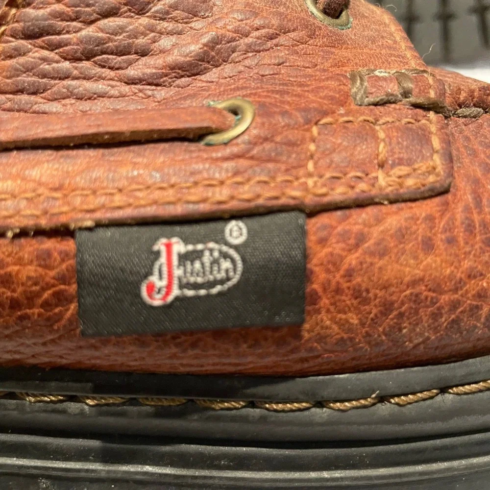 Justin Mens 991 Brown Pebbled Leather Chukka Moc Toe Lug Sole Boots Size 13M